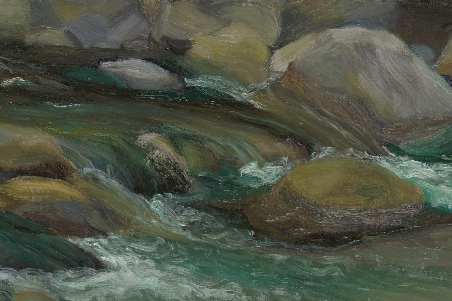 Paul Chizik - Cool Running. Oil on Board 4.5 x 9 inches