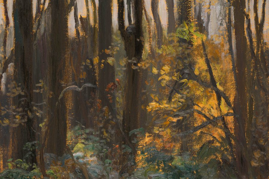 Paul Chizik - Dark Forms, Autumn Light. Oil on Linen 16 x 18 inches