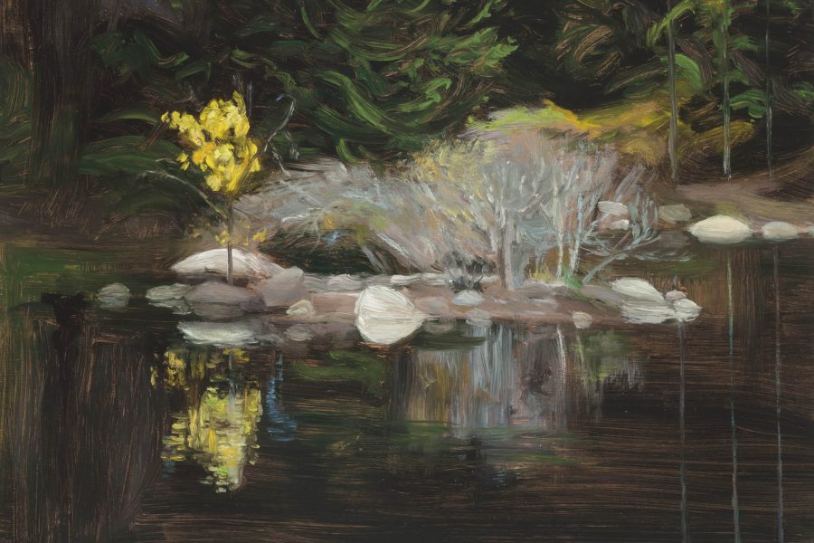 Paul Chizik - Yellow Bush,Dark Waters. Oil on Linen 9 x 12 inches