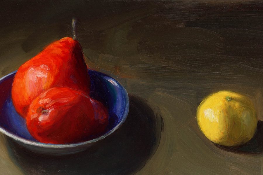 Paul Chizik - Red Pears Oil on Linen 8 x 14 inches