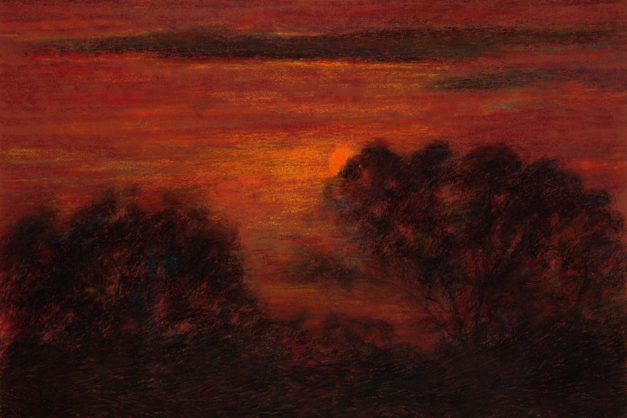 Paul Chizik - Silhouette Red Sky. Soft Pastel 18 x 26 inches