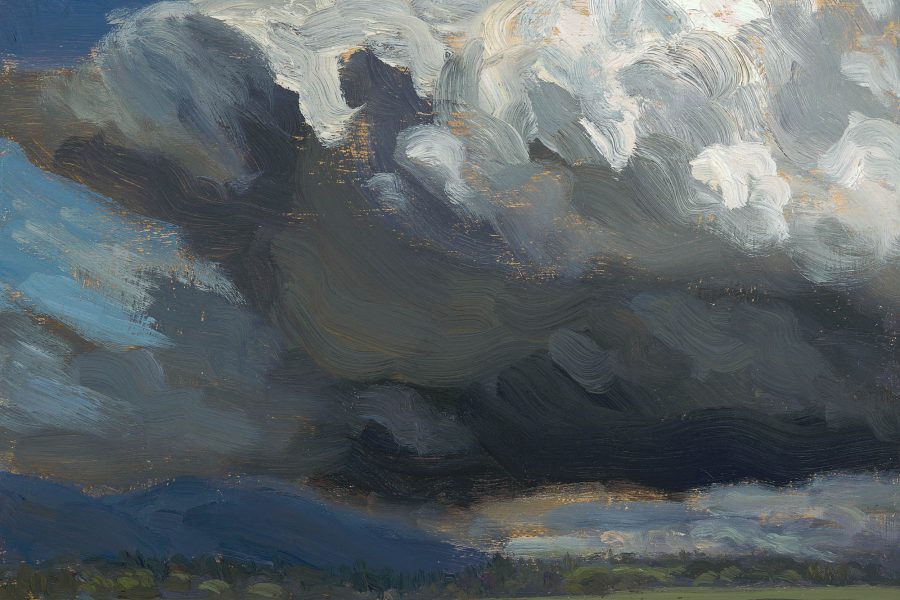 Paul Chizik - Storm over McDonald Slough. Oil on Linen 9 x 10.5 inches